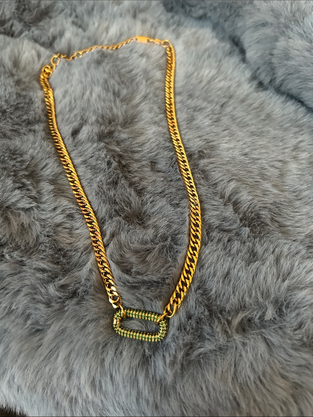 18k Gold plated Chain Necklace with Rectangular Pave Accent - Women Jewelry
